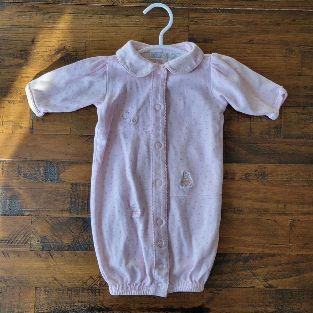 McBaby Vintage Light Pink W/ Hearts & Animals Collared Sleep Sack Button Up - Picture 1 of 11